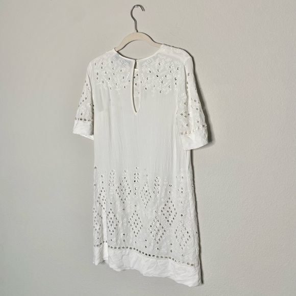 Theory Idetteah Embroidered Cut Out Ghost Crepe Shift Dress Ivory - Picture 8 of 10